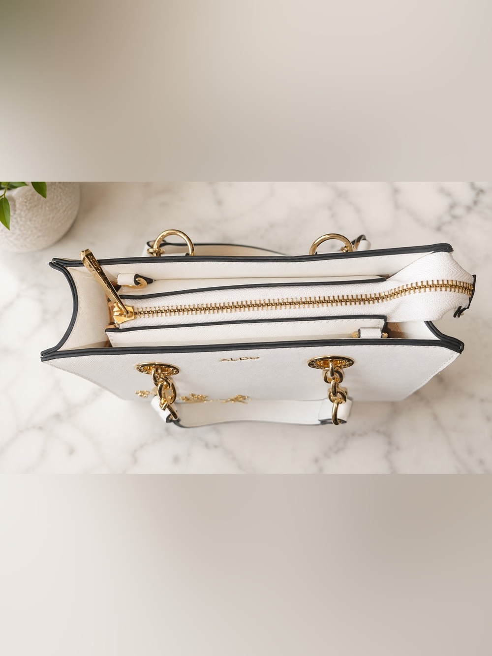 Aldo White Satchel with Gold Butterfly Accents - Picture 2 of 3